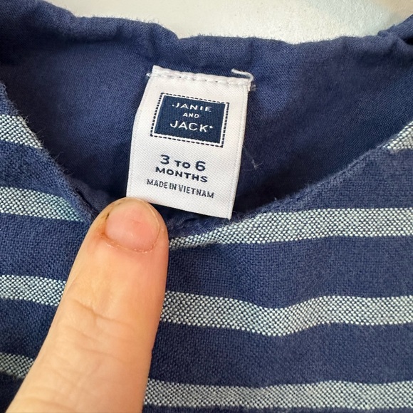 Janie and Jack Navy Striped Oxford One Piece (Size 3-6 Months) - Picture 3 of 3